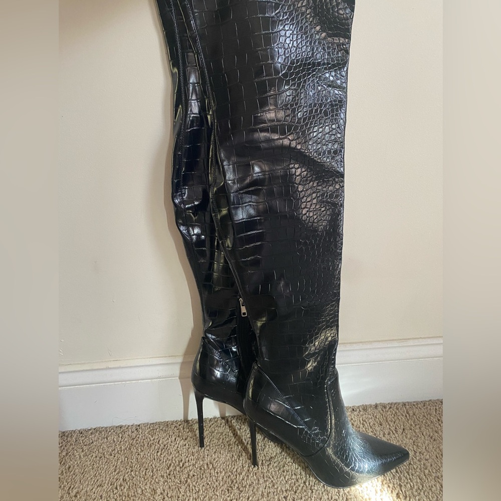 Black Patent Thigh High Boots